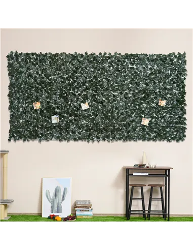 Outsunny 2-Piece Artificial Leaf Hedge Screen Privacy Fence Panel for Garden Outdoor Indoor Decor, Dark Green, 3M x 1.5M