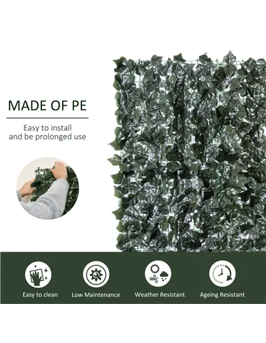 Outsunny 2-Piece Artificial Leaf Hedge Screen Privacy Fence Panel for Garden Outdoor Indoor Decor, Dark Green, 3M x 1.5M