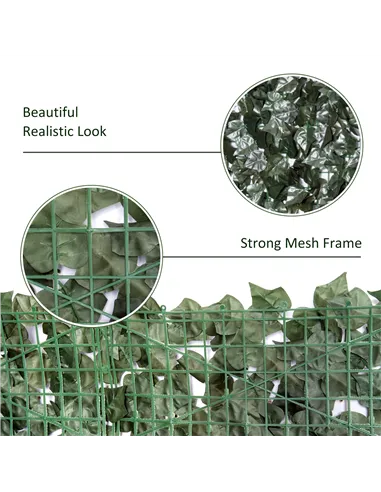 Outsunny 2-Piece Artificial Leaf Hedge Screen Privacy Fence Panel for Garden Outdoor Indoor Decor, Dark Green, 3M x 1.5M