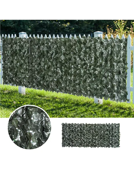 Outsunny 2-Piece Artificial Leaf Hedge Screen Privacy Fence Panel for Garden Outdoor Indoor Decor, Dark Green, 3M x 1.5M
