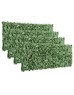 Outsunny 4-Piece Artificial Leaf Hedge Screen Privacy Fence Panel for Garden Outdoor Indoor Decor, Dark Green, 2.4M x 1M