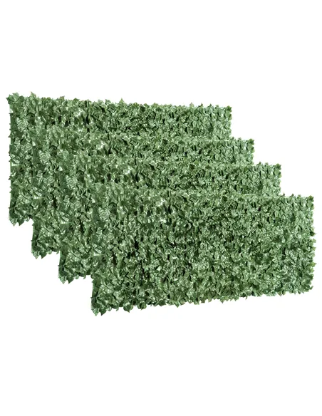 Outsunny 4-Piece Artificial Leaf Hedge Screen Privacy Fence Panel for Garden Outdoor Indoor Decor, Dark Green, 2.4M x 1M