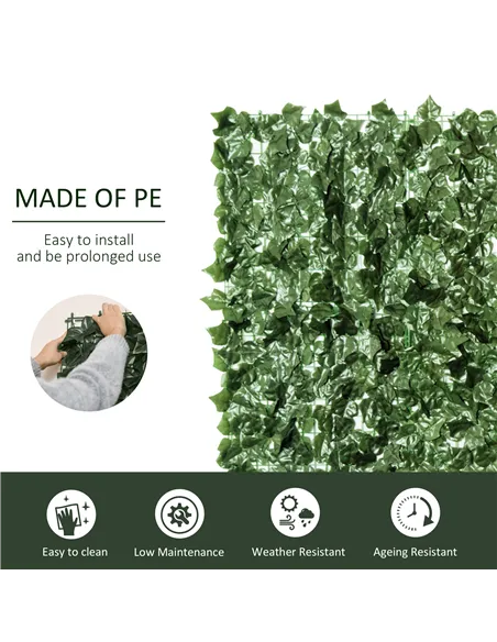 Outsunny 4-Piece Artificial Leaf Hedge Screen Privacy Fence Panel for Garden Outdoor Indoor Decor, Dark Green, 2.4M x 1M