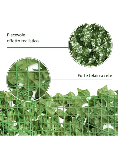 Outsunny 4-Piece Artificial Leaf Hedge Screen Privacy Fence Panel for Garden Outdoor Indoor Decor, Dark Green, 2.4M x 1M