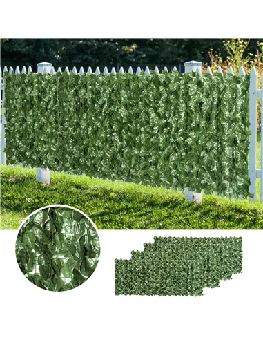 Outsunny 4-Piece Artificial Leaf Hedge Screen Privacy Fence Panel for Garden Outdoor Indoor Decor, Dark Green, 2.4M x 1M