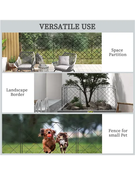 Outsunny Decorative Garden Fencing, 43in x 11.4ft Outdoor Picket Fence Panels, 8PCs Rustproof Steel Wire Landscape Flower Bed Bo