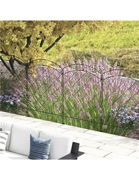 Outsunny Decorative Garden Fencing, 43in x 11.4ft Outdoor Picket Fence Panels, 8PCs Rustproof Steel Wire Landscape Flower Bed Bo