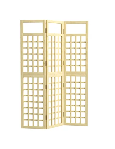 Outsunny 3-Panel Garden Privacy Screen, Freestanding Foldable Wooden Outdoor Divider/Trellis, Decorative Privacy Screen for Gard