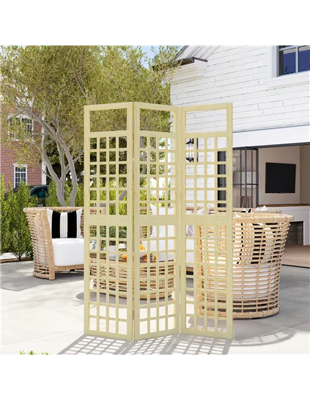 Outsunny 3-Panel Garden Privacy Screen, Freestanding Foldable Wooden Outdoor Divider/Trellis, Decorative Privacy Screen for Gard