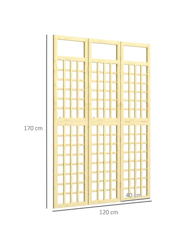 Outsunny 3-Panel Garden Privacy Screen, Freestanding Foldable Wooden Outdoor Divider/Trellis, Decorative Privacy Screen for Gard