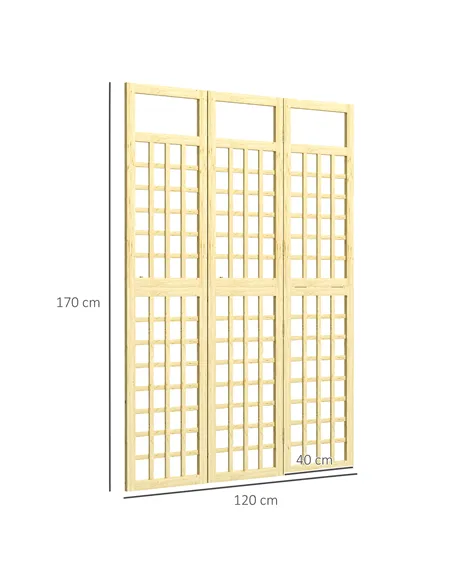 Outsunny 3-Panel Garden Privacy Screen, Freestanding Foldable Wooden Outdoor Divider/Trellis, Decorative Privacy Screen for Gard