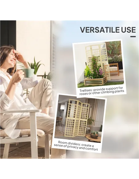 Outsunny 3-Panel Garden Privacy Screen, Freestanding Foldable Wooden Outdoor Divider/Trellis, Decorative Privacy Screen for Gard