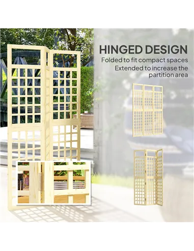 Outsunny 3-Panel Garden Privacy Screen, Freestanding Foldable Wooden Outdoor Divider/Trellis, Decorative Privacy Screen for Gard