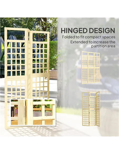 Outsunny 3-Panel Garden Privacy Screen, Freestanding Foldable Wooden Outdoor Divider/Trellis, Decorative Privacy Screen for Gard