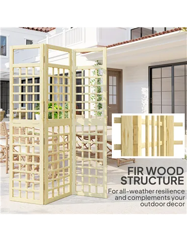 Outsunny 3-Panel Garden Privacy Screen, Freestanding Foldable Wooden Outdoor Divider/Trellis, Decorative Privacy Screen for Gard
