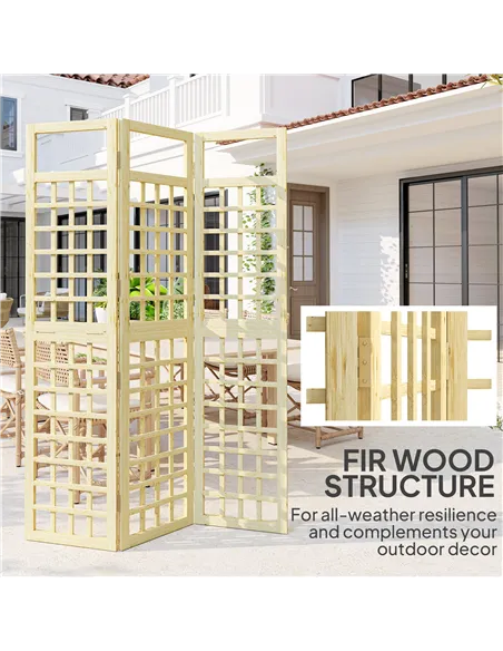 Outsunny 3-Panel Garden Privacy Screen, Freestanding Foldable Wooden Outdoor Divider/Trellis, Decorative Privacy Screen for Gard