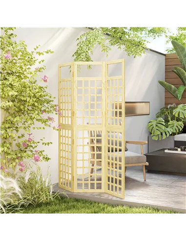 Outsunny 3-Panel Garden Privacy Screen, Freestanding Foldable Wooden Outdoor Divider/Trellis, Decorative Privacy Screen for Gard