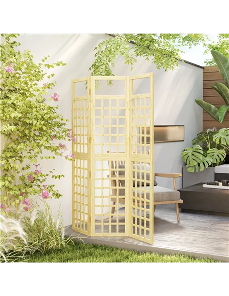 Outsunny 3-Panel Garden Privacy Screen, Freestanding Foldable Wooden Outdoor Divider/Trellis, Decorative Privacy Screen for Gard