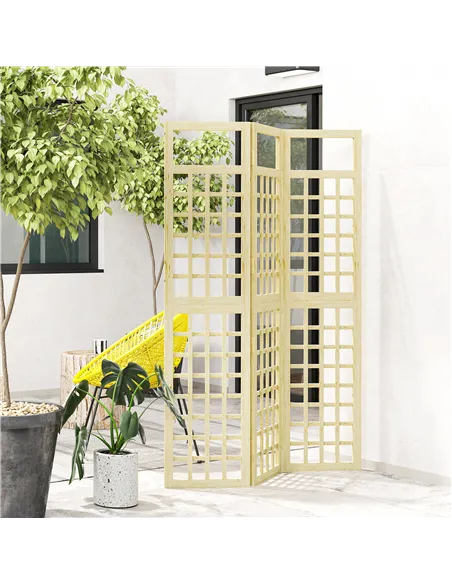 Outsunny 3-Panel Garden Privacy Screen, Freestanding Foldable Wooden Outdoor Divider/Trellis, Decorative Privacy Screen for Gard