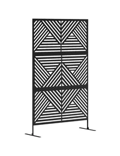 Outsunny Decorative Garden Privacy Screen with Stand, 6.5FT Freestanding Metal Outdoor Divider, Decorative Privacy Panel with Ex