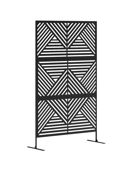 Outsunny Decorative Garden Privacy Screen with Stand, 6.5FT Freestanding Metal Outdoor Divider, Decorative Privacy Panel with Ex
