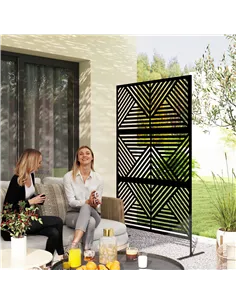 Outsunny Decorative Garden Privacy Screen with Stand, 6.5FT Freestanding Metal Outdoor Divider, Decorative Privacy Panel with Ex 2