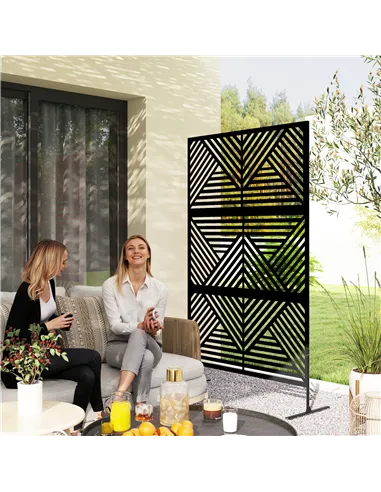 Outsunny Decorative Garden Privacy Screen with Stand, 6.5FT Freestanding Metal Outdoor Divider, Decorative Privacy Panel with Ex