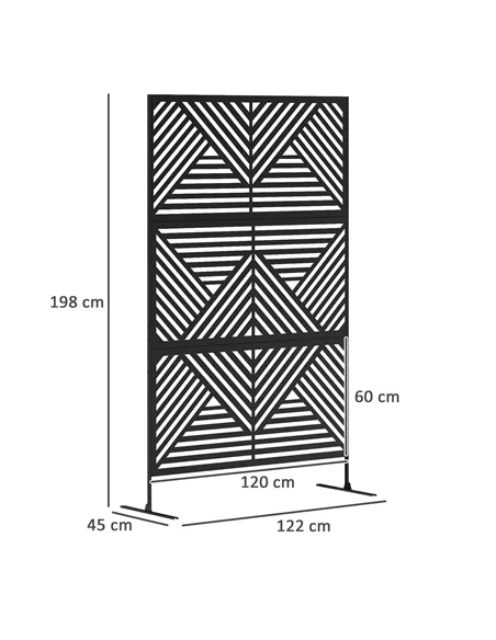 Outsunny Decorative Garden Privacy Screen with Stand, 6.5FT Freestanding Metal Outdoor Divider, Decorative Privacy Panel with Ex