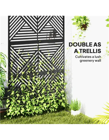 Outsunny Decorative Garden Privacy Screen with Stand, 6.5FT Freestanding Metal Outdoor Divider, Decorative Privacy Panel with Ex