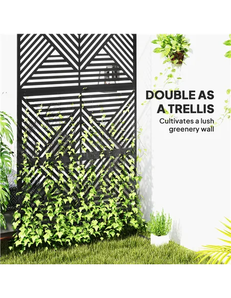 Outsunny Decorative Garden Privacy Screen with Stand, 6.5FT Freestanding Metal Outdoor Divider, Decorative Privacy Panel with Ex