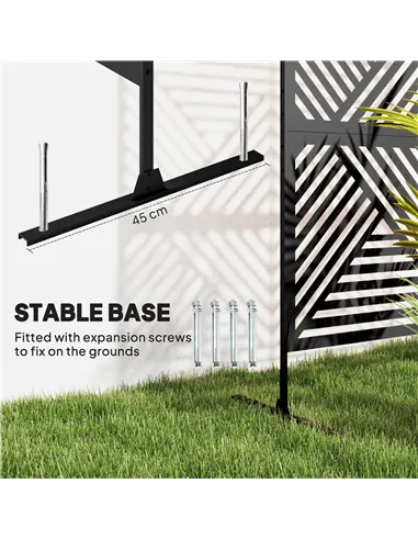 Outsunny Decorative Garden Privacy Screen with Stand, 6.5FT Freestanding Metal Outdoor Divider, Decorative Privacy Panel with Ex