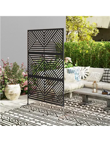 Outsunny Decorative Garden Privacy Screen with Stand, 6.5FT Freestanding Metal Outdoor Divider, Decorative Privacy Panel with Ex