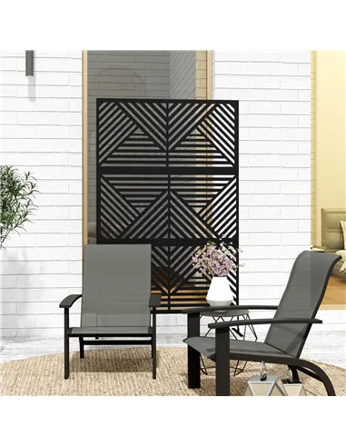 Outsunny Decorative Garden Privacy Screen with Stand, 6.5FT Freestanding Metal Outdoor Divider, Decorative Privacy Panel with Ex