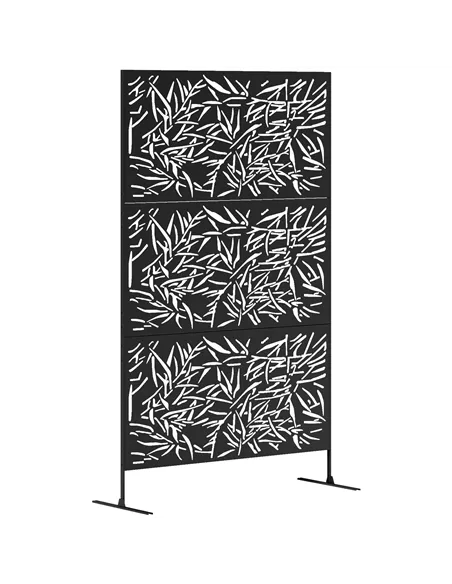 Outsunny Decorative Garden Privacy Screen with Stand, 6.5FT Freestanding Metal Outdoor Divider, Decorative Privacy Panel with Ex