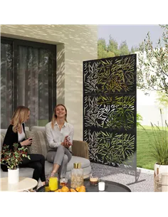 Outsunny Decorative Garden Privacy Screen with Stand, 6.5FT Freestanding Metal Outdoor Divider, Decorative Privacy Panel with Ex 2