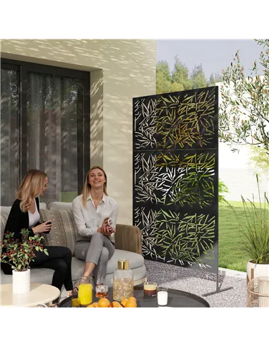 Outsunny Decorative Garden Privacy Screen with Stand, 6.5FT Freestanding Metal Outdoor Divider, Decorative Privacy Panel with Ex