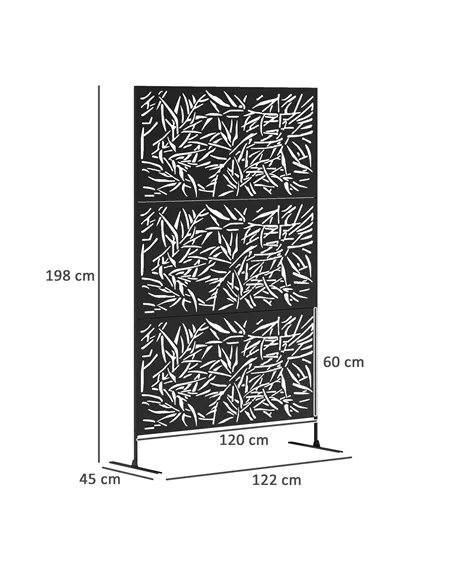 Outsunny Decorative Garden Privacy Screen with Stand, 6.5FT Freestanding Metal Outdoor Divider, Decorative Privacy Panel with Ex