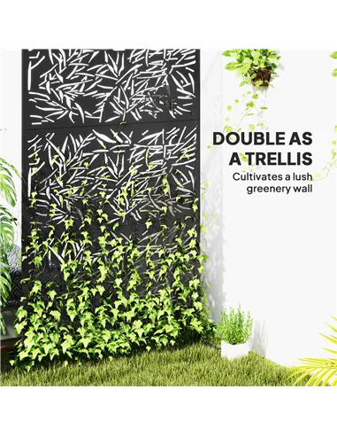 Outsunny Decorative Garden Privacy Screen with Stand, 6.5FT Freestanding Metal Outdoor Divider, Decorative Privacy Panel with Ex