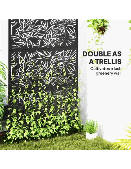 Outsunny Decorative Garden Privacy Screen with Stand, 6.5FT Freestanding Metal Outdoor Divider, Decorative Privacy Panel with Ex