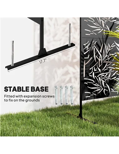 Outsunny Decorative Garden Privacy Screen with Stand, 6.5FT Freestanding Metal Outdoor Divider, Decorative Privacy Panel with Ex