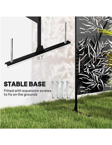 Outsunny Decorative Garden Privacy Screen with Stand, 6.5FT Freestanding Metal Outdoor Divider, Decorative Privacy Panel with Ex