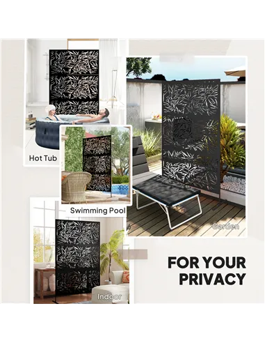 Outsunny Decorative Garden Privacy Screen with Stand, 6.5FT Freestanding Metal Outdoor Divider, Decorative Privacy Panel with Ex