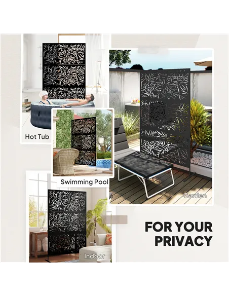 Outsunny Decorative Garden Privacy Screen with Stand, 6.5FT Freestanding Metal Outdoor Divider, Decorative Privacy Panel with Ex