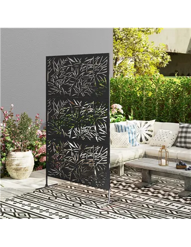 Outsunny Decorative Garden Privacy Screen with Stand, 6.5FT Freestanding Metal Outdoor Divider, Decorative Privacy Panel with Ex