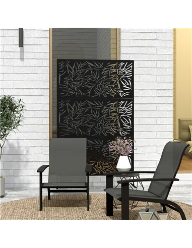 Outsunny Decorative Garden Privacy Screen with Stand, 6.5FT Freestanding Metal Outdoor Divider, Decorative Privacy Panel with Ex