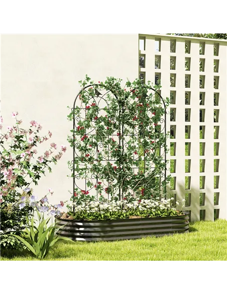 Outsunny Set of 2 Garden Trellis, Metal Fence Panels for Climbing Outdoor Plants, Flowers, 150 x 50cm