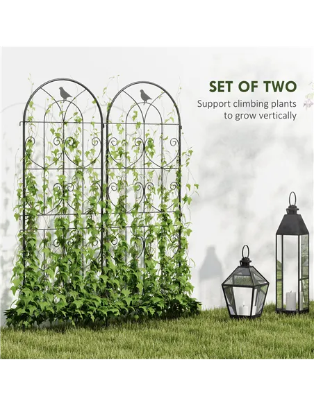 Outsunny Set of 2 Garden Trellis, Metal Fence Panels for Climbing Outdoor Plants, Flowers, 150 x 50cm