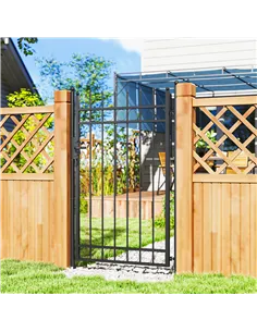 Outsunny Galvanised Steel Garden Gate, Outdoor Fence Gate Security Barrier with Lock, Keys and Handle, Outdoor Entrance Way Door 2
