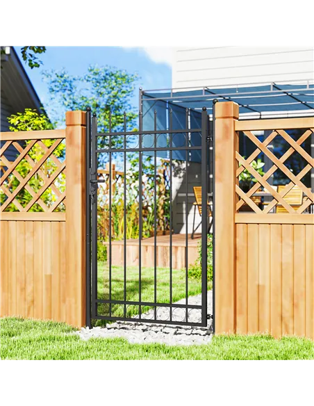 Outsunny Galvanised Steel Garden Gate, Outdoor Fence Gate Security Barrier with Lock, Keys and Handle, Outdoor Entrance Way Door