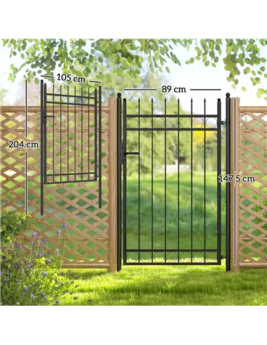 Outsunny Galvanised Steel Garden Gate, Outdoor Fence Gate Security Barrier with Lock, Keys and Handle, Outdoor Entrance Way Door